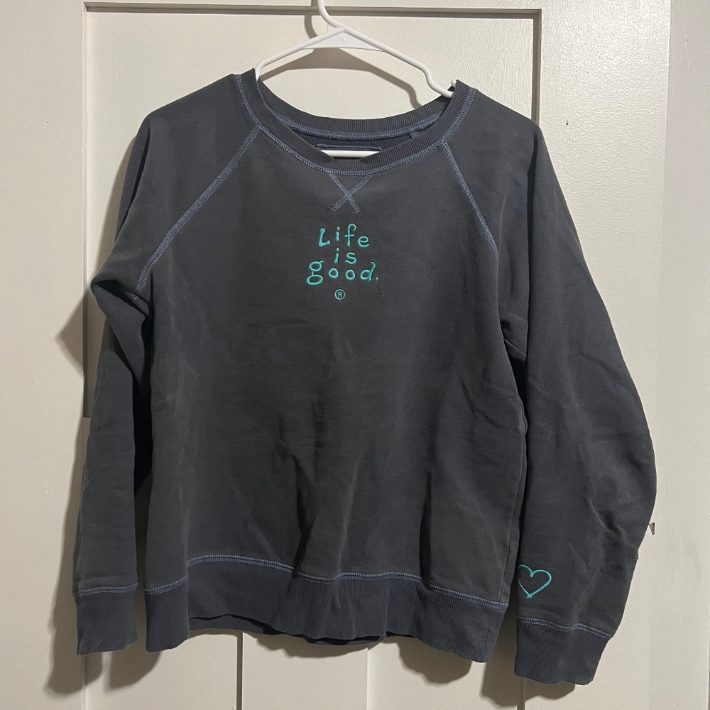 Grey Life is Good embroidered crewneck sweatshirt